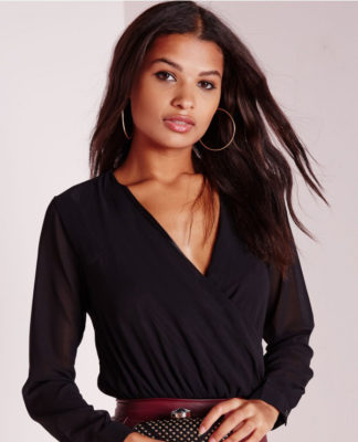 Miss Guided - Body black wrap-long sleeves