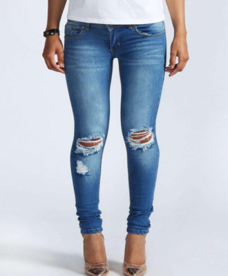 Loren Jean Skinny Aspect Vieilli Déchiré Aux Genoux