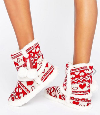 Boux Avenue - boots style slippers jacquard - Rouge