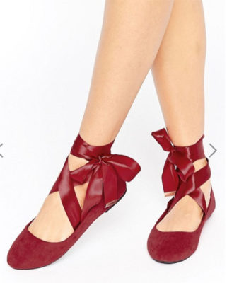 Asos - RAID - Ballerina Lace Up Flat - Bordeaux