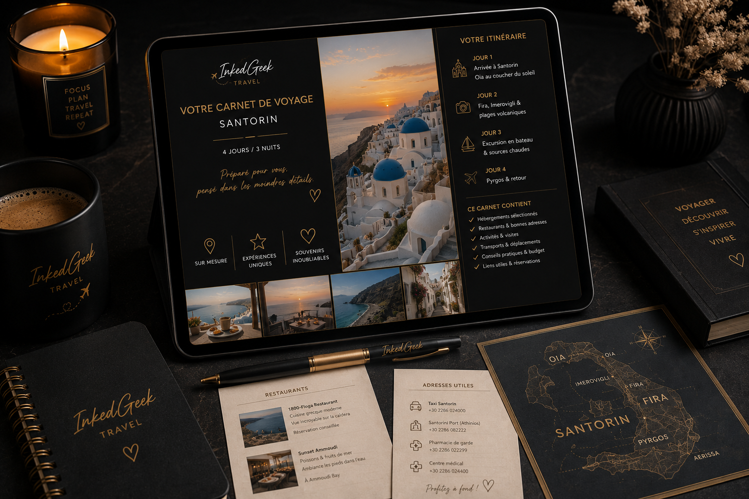 Carnet de voyage personnalisé créé par InkedGeek Travel Planning