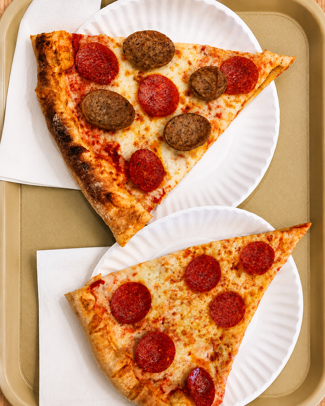 Deux grandes parts de pizza au pepperoni dégustées à New York