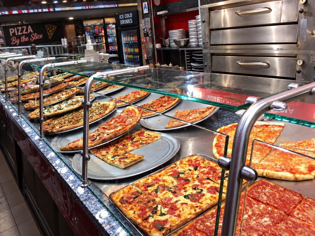 Slices de pizza dans une petite pizzeria à New York